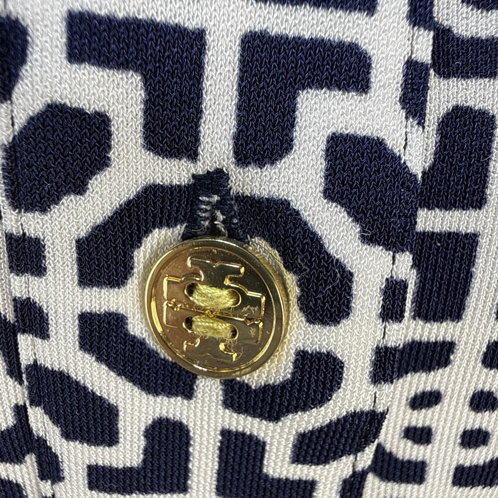 Tory Burch Geometric Print Jersey Henley Top Shirt Size L Gold Logo Buttons - Picture 2 of 9